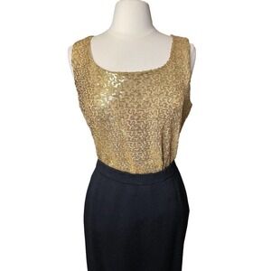 Anne Klein NEW Gold Sequin Tank Top Stretchy XL Formal Party